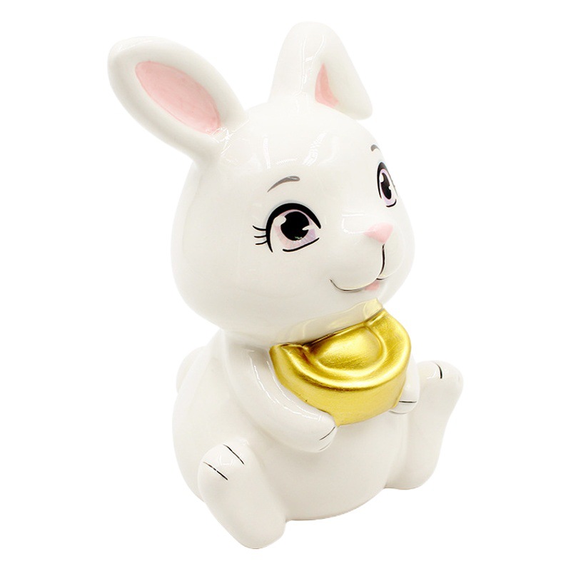 Conejo alcancía caja de cerámica grandes niños lindo alcancía lingote creativo conejo blanco regalo de mano