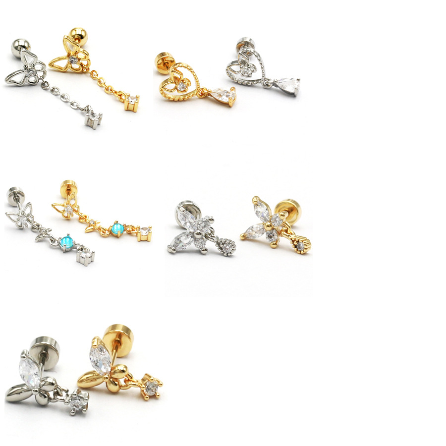 蝴蝶脑袋！医用钛钢平底堵超闪钻高级感耳蜗钉女冷淡风耳饰耳线