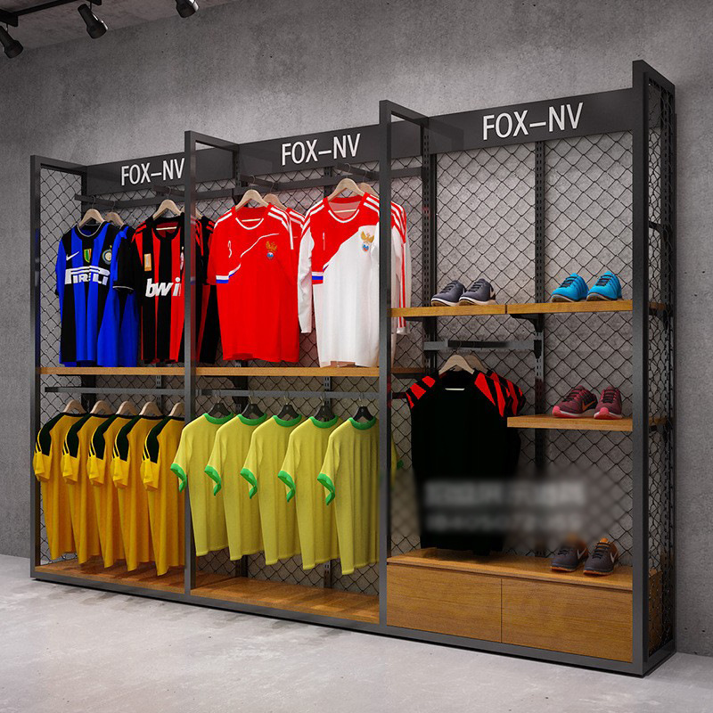 De gama alta de deportes y ocio ropa soporte de exhibición creativo nuevo al aire libre zapatos estante de la marca de moda LOGO tienda de ropa vitrina