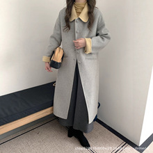 羊毛大衣女 濮院学院风娃娃领可爱撞色单排扣保暖H版双面羊毛外套