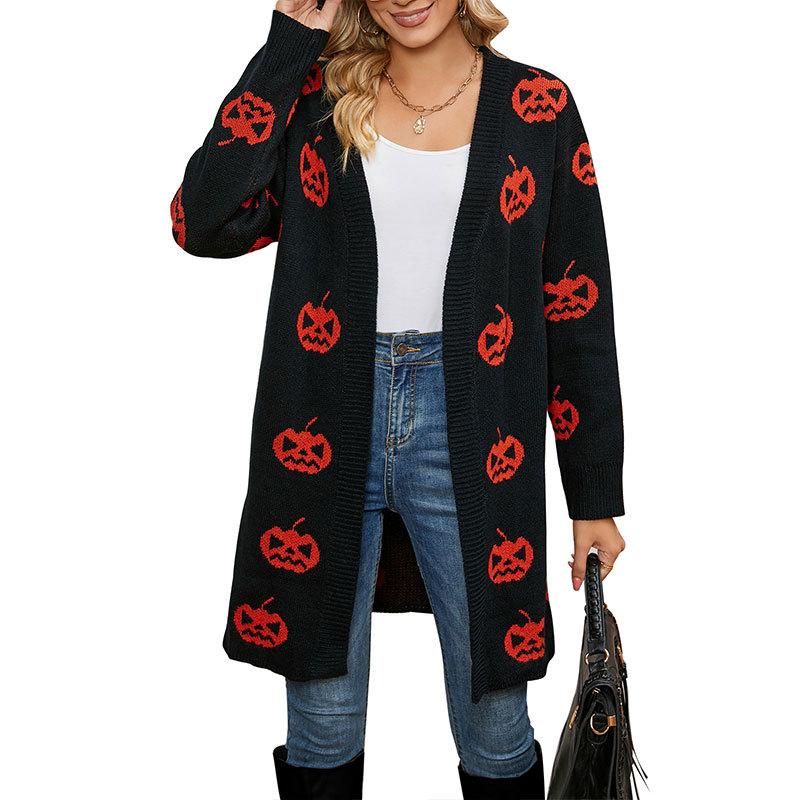 V Neck Neckline Regular Fit Fit Type Wholesale Women's Casual Streetwear Halloween Pattern Long Sleeve Jacquard Sweaters & Cardigans
