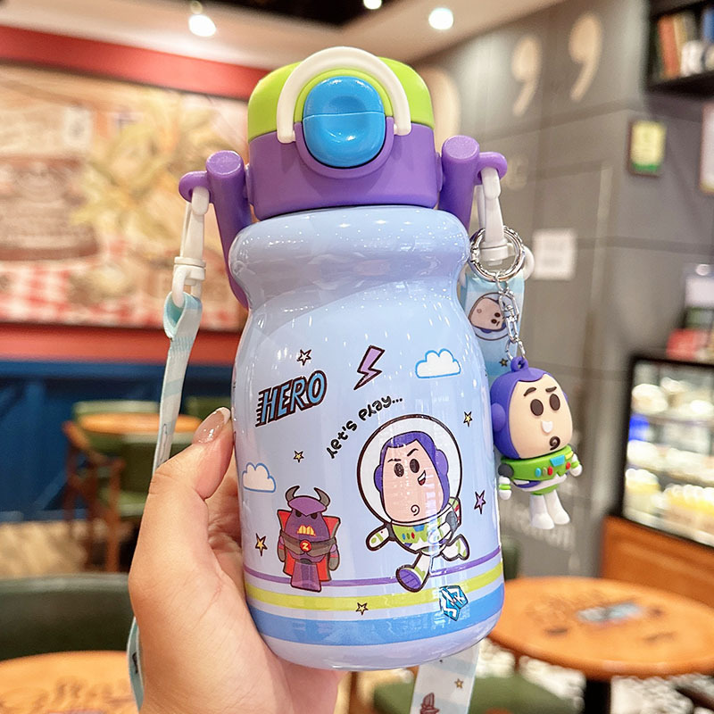 어린이 초등학생 빨대 보온물병 540ml 듀얼 음용 어깨끈 물통