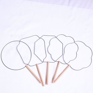 Short Handle Crochet Iron Wire Fan Frame Iron Frame Handmade DIY Round Flower Wrapped Fan Wedding Fan Frame Silk Fan Frame Empty Frame