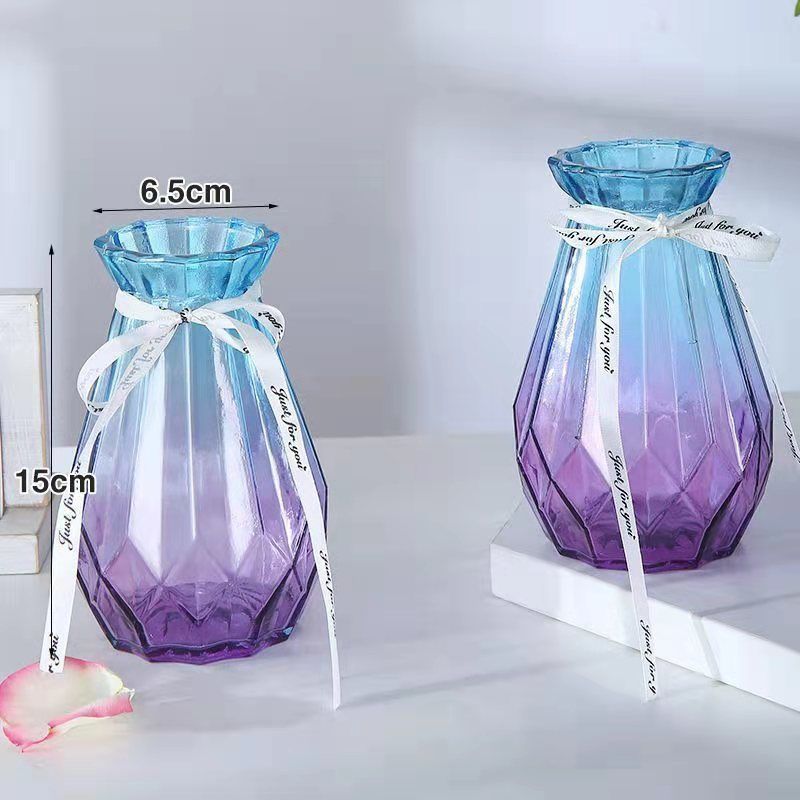 クリエイティブな花瓶ガラス透明水リビングルームの装飾品フラワーアレンジメント北欧シンプルなリッチバンブードライフラワー|undefined