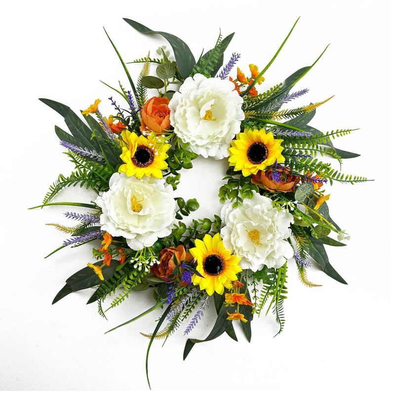 Spring Wreath Fall Decorative Wreath Sunflower Front Door Summer Peony Eucalyptus Wreath Farmhouse Decorations for Home