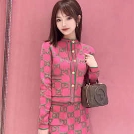 大朗23早秋新款名媛风高品质时尚气质开衫女长袖圆领提花羊毛外套