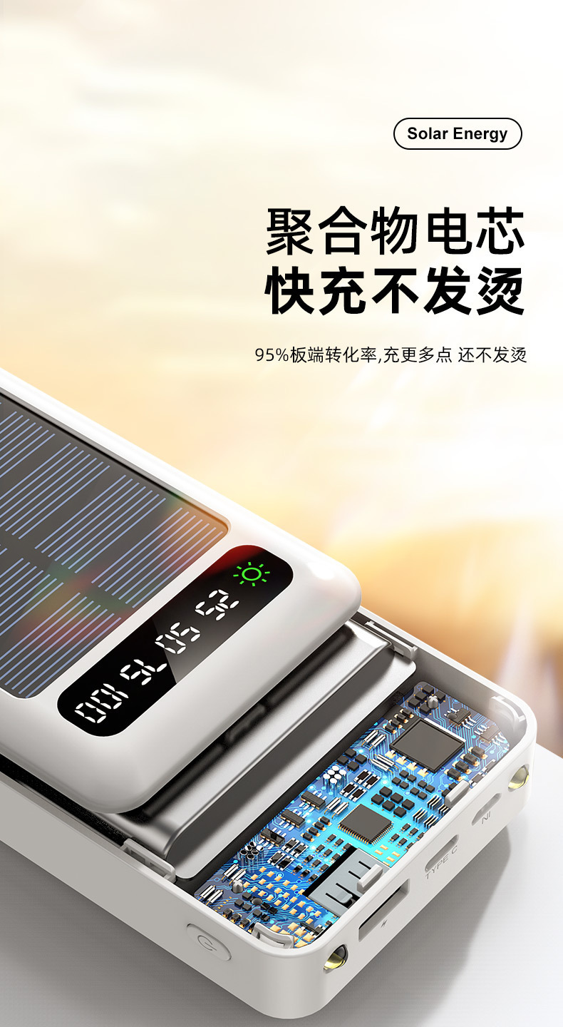 Grenzüberschreitender Bestseller Solar-Powerbank 20000 ultragroße Kapazität mit integriertem Kabel tragbar Großhandel mobile Stromquelle