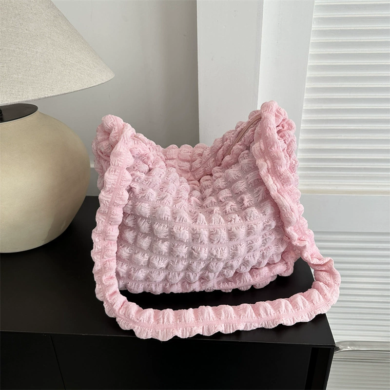 Плечевая сумка Soft, корейский стиль, стеганая текстурная ткань, просторная повседневная сумка-тоут