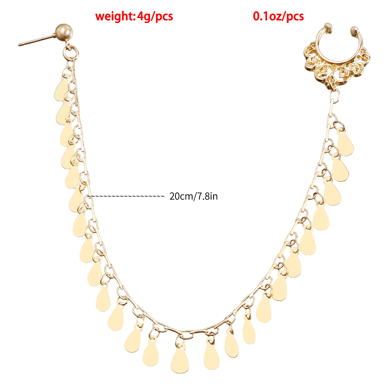 Ethnic Style Water Drop Tassel Nose Chain Earring Non-piercing_voghion.com