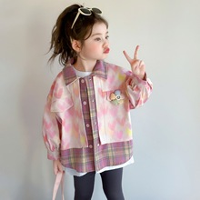 女童爱心格子外套2025年秋季新款韩国洋气大衣网红童装一件代发潮