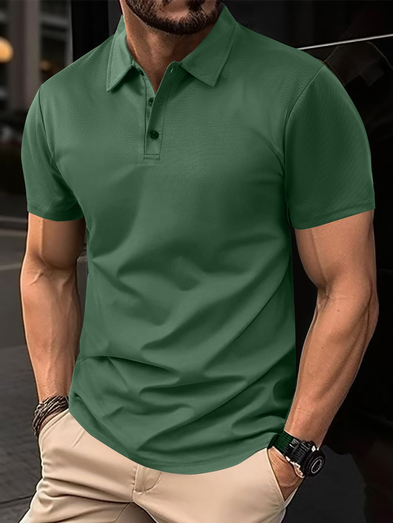 Men's Solid Colour Lapel T-shirt Casual Short Sleeve Summer Top_voghion.com