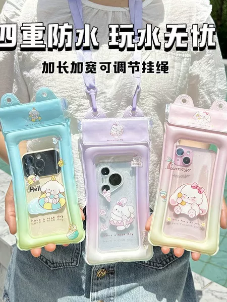 Cross-Border New Cartoon Style Large Airbag Waterproof Phone Bag, Sealed Transparent Floating Waterproof Shoulder Bag, Touch Screen Compatible