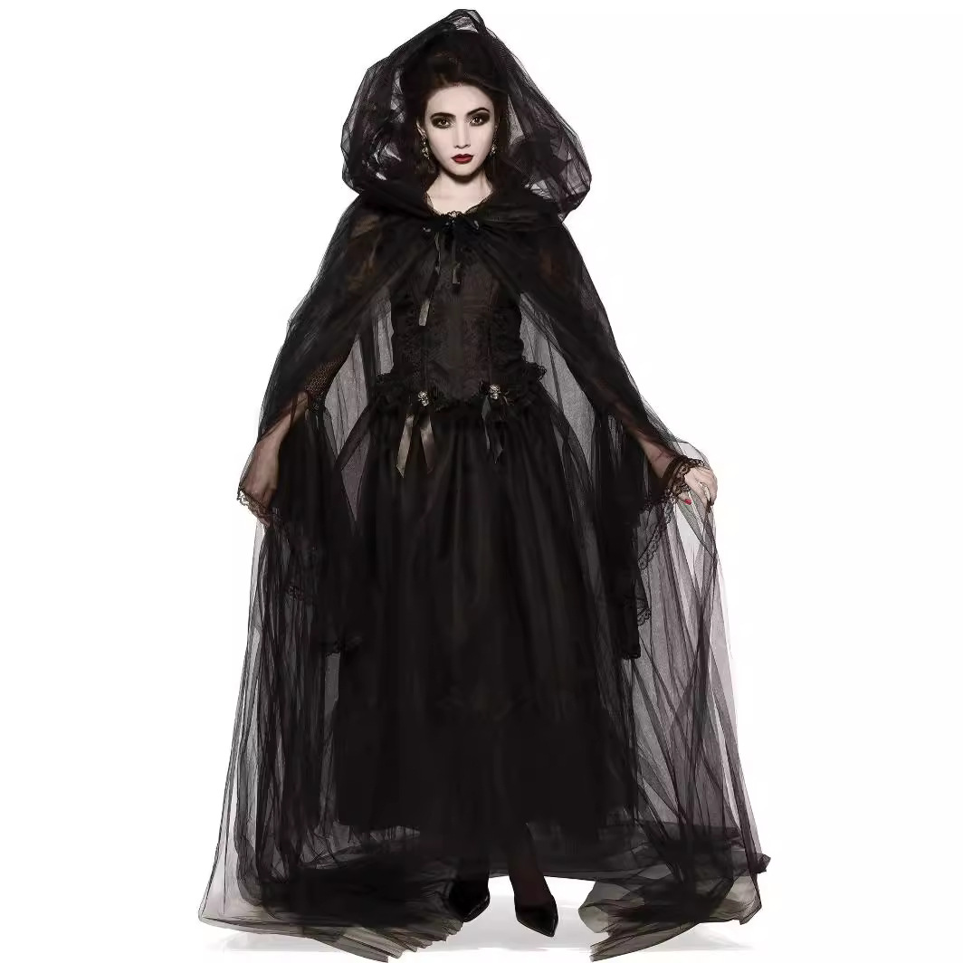 Halloween Vampire Bride Cosplay Costume Black Vampire Witch Spooky Bride Prom Dress