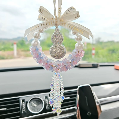 Crystal Gourd with Diamonds, Car hanging - purple-pink-crystal-lily-of-the-valley-diamond-gourd-pendant