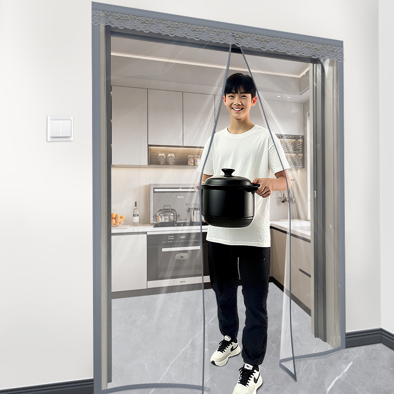 Air Conditioning Door Curtain, Wind-Blocking Partition Curtain, Prevents Cold Air Leakage, No-Drill Transparent Insulation for Kitchen Fume and Living Room Door Warmth