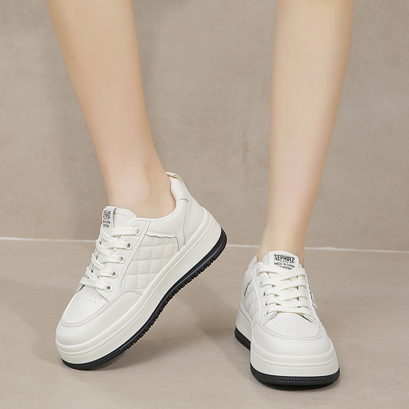 Genuine Leather Platform Trainers For Women Comfortable White Shoes_voghion.com