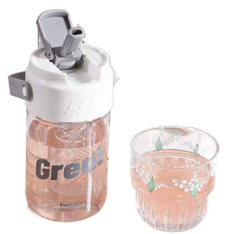 夏日手提玻璃杯 小学生用 透明塑料高品质调味茶