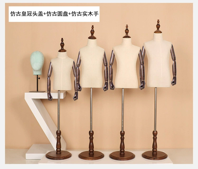 Maniquíes infantiles, maniquíes de niños y niñas, maniquíes de medio cuerpo para ropa infantil, soportes de estilo antiguo.