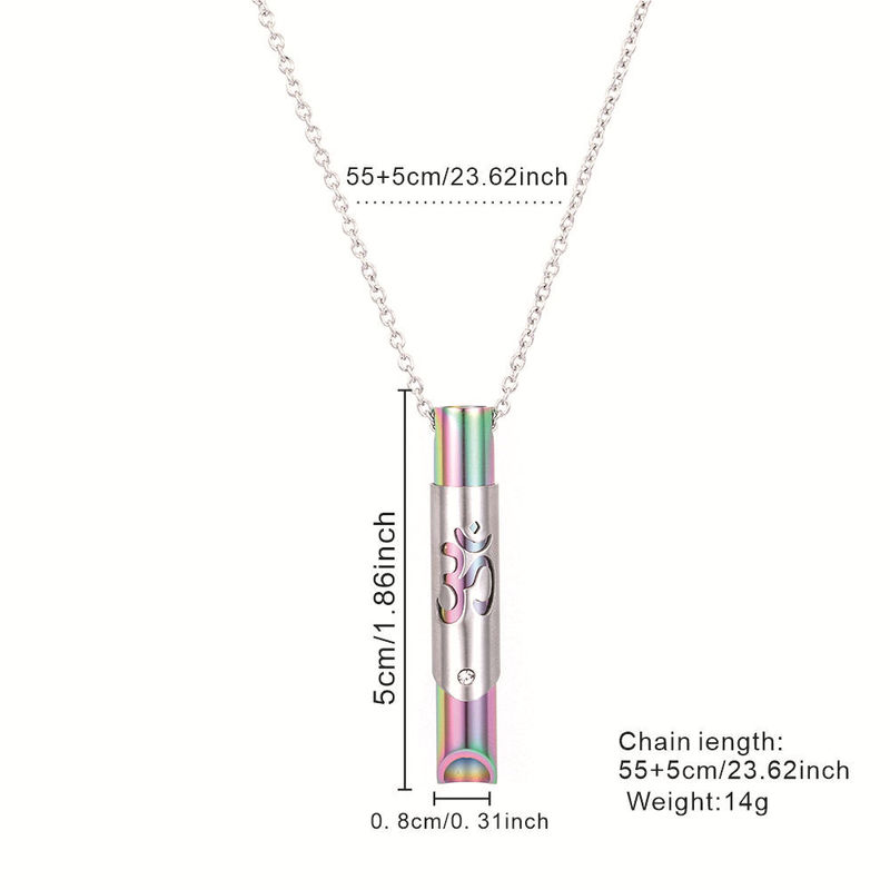 Yoga Symbol Meditation Necklace Breathing Decompression Round Tube Whistle Mindfulness Relief Anxiety Stainless Steel Jewelry Pendant