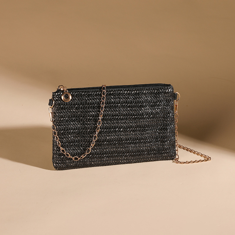 Spot primavera y verano nuevas señoras, cadena minimalista, pequeño bolso cuadrado, ocio, simple, elementos de paja, bolso de mensajero de un solo hombro para teléfono móvil