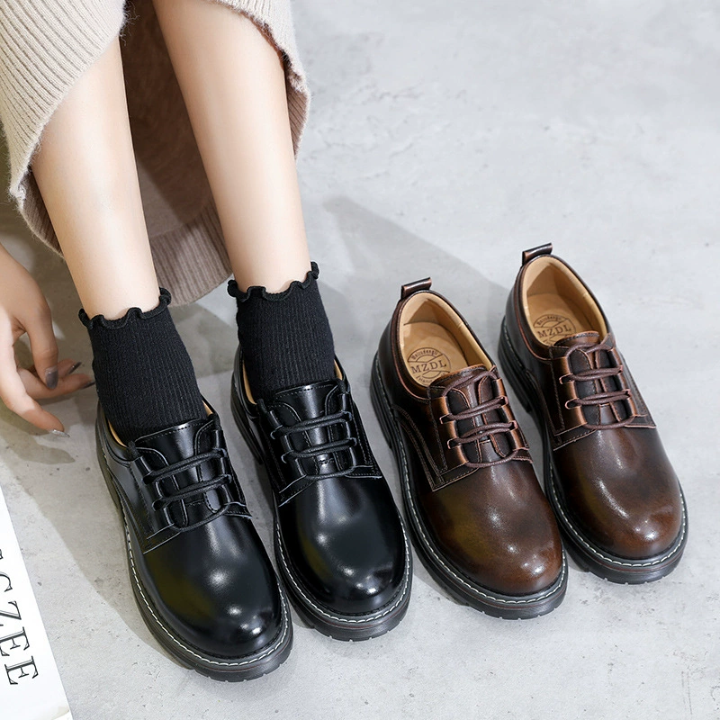 Весна Beauty Power Spring новые маленькие кожаные туфли в студенческом стиле JK форменная обувь Британские Ретро туфли на плоской подошве с круглым носком на шнуровке