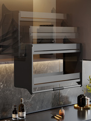 |Kitchen cabinet lift up pull out basket cabinet buffer damping all aluminum seasoning storage shelf blue 