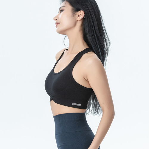 New solid-color seamless knit one-piece yoga underwear with high-intensity support, fitness anti-shock sports bra