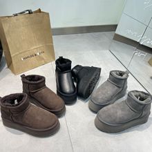 PRUGGI冬季新款金属黑厚底雪地靴桑坡羊皮毛一体短筒保暖防水增高