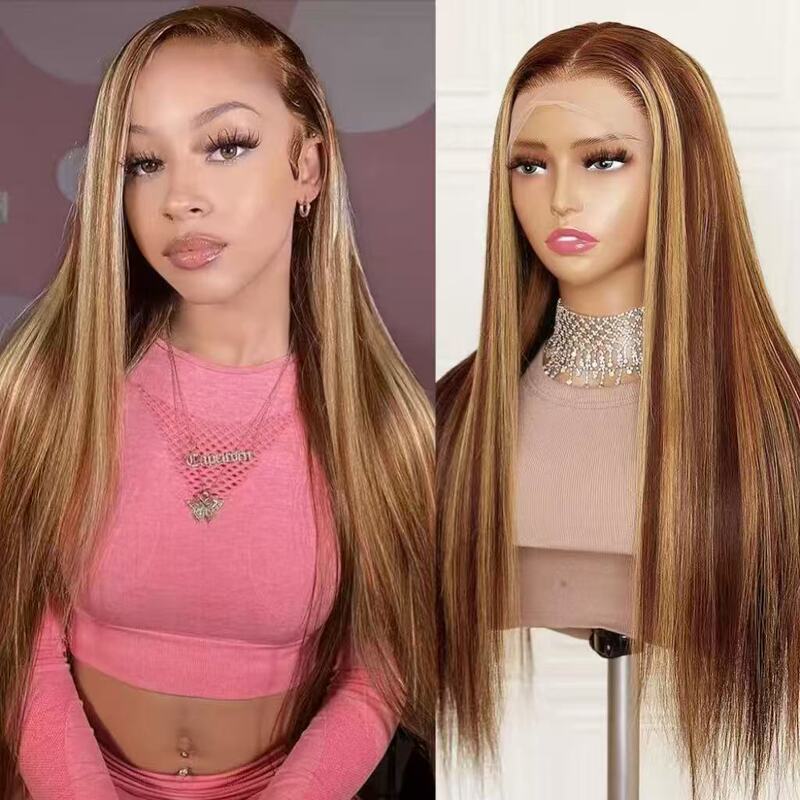European and American Hot-Selling Lace Front Wig for Women, Middle-Parted Highlighted Long Straight Hair, Fluffy Natural Fashion Full Hair Set Wholesale European and American Hot-Selling Lace Front Wig for Women, Middle-Parted Highlighted Long Straight Hair, Fluffy Natural Fashion Full Hair Set Wholesale