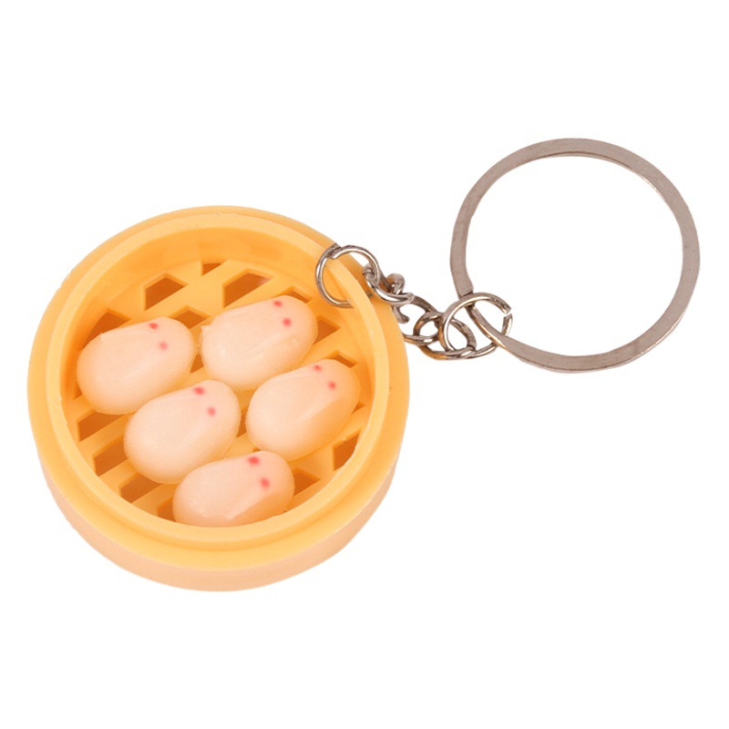 Simulación creativa personalizada comida llavero colgante mini vapor bollos al vapor desayuno snack tienda de regalo