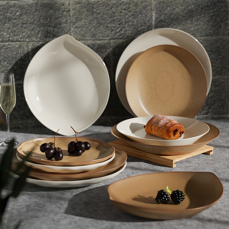 Factory New Japanese Style Bowl and Plate Set Light Luxury High-end Hotel Restaurant Special Tableware Stoneware Vintage Ceramic Plate