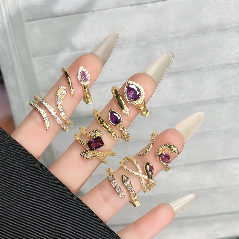 6g Weight Zircon Inlay Material Open Rings Classification Adjustable Ring Size 1 Piece Quantity Daily Occasion Copper Material Snake Pattern All Seasons Season Women's Gender Inlay Design IG Style Style Wholesale Jewelry IG Style Snake Copper Zircon Inlay Open Rings 5