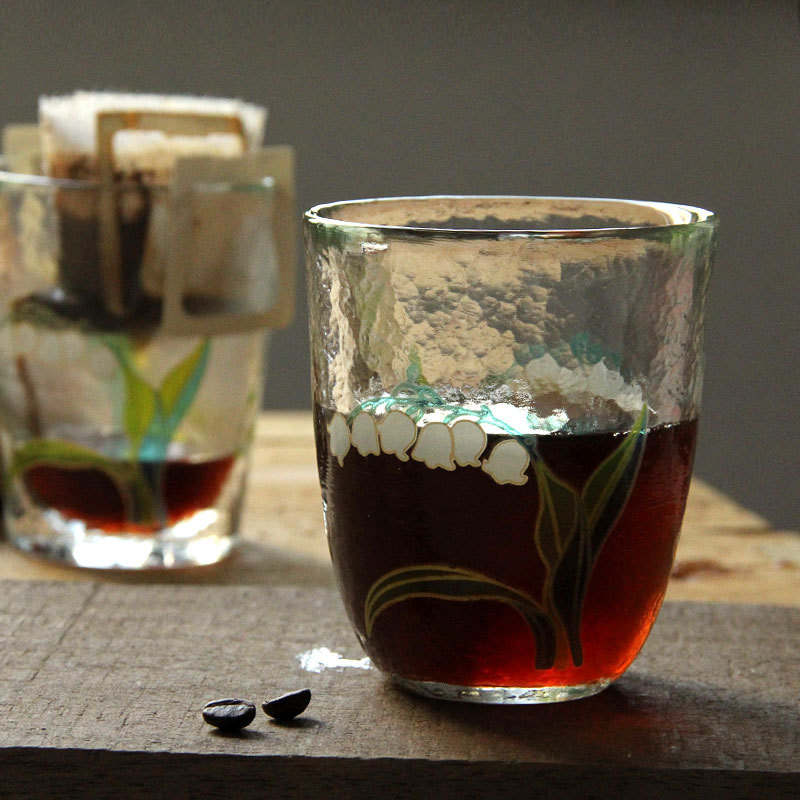 复古咖啡杯餐厅耐高温加厚果汁杯冰美式拿铁冷萃杯小众花卉玻璃杯