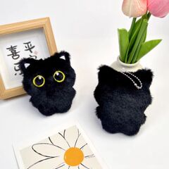 新しいかわいい黒猫人形キーホルダーペンダント甘い女の子バッグ猫きしむぬいぐるみペンダント卸売