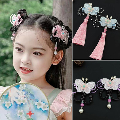 Girls chinese hanfu hair accessories children ancient fairy princess cosplay folk dance fairy tassel hanfu headdress hair ribbon for kids