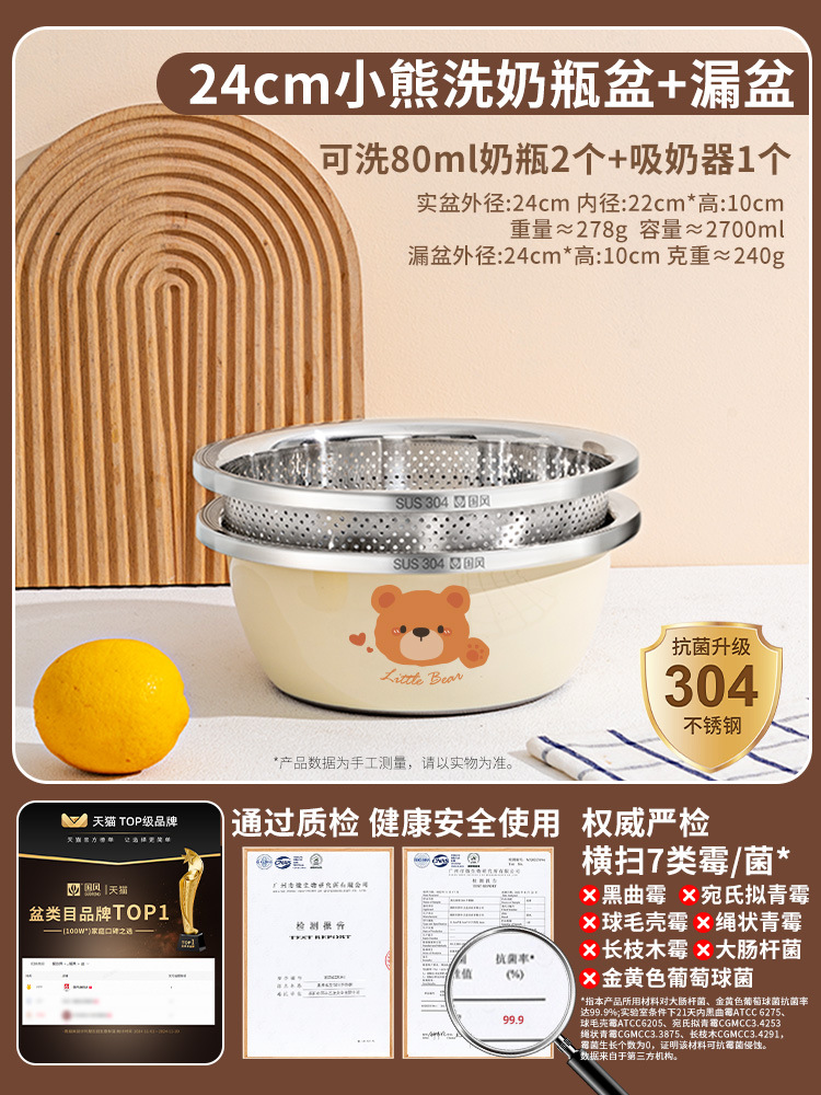 24cm 곰대야 + 24cm 배수바구니 [304 스틸] 3세대