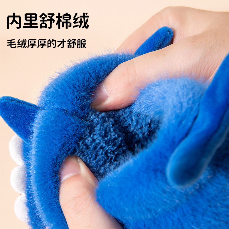 Qidan Shoes Factory Zapatillas de algodón de dibujos animados para niños Shark invierno lindo interior fondo grueso cálido lana zapatillas de felpa al por mayor