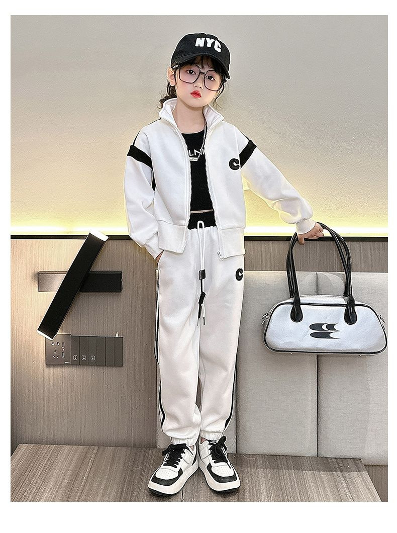 Girls' Auumn Baseball Sui Se 2023 New Mid o Big Kids Fashion Long Sleeve Coa Sraigh Tube Pans Two Piece_voghion.com