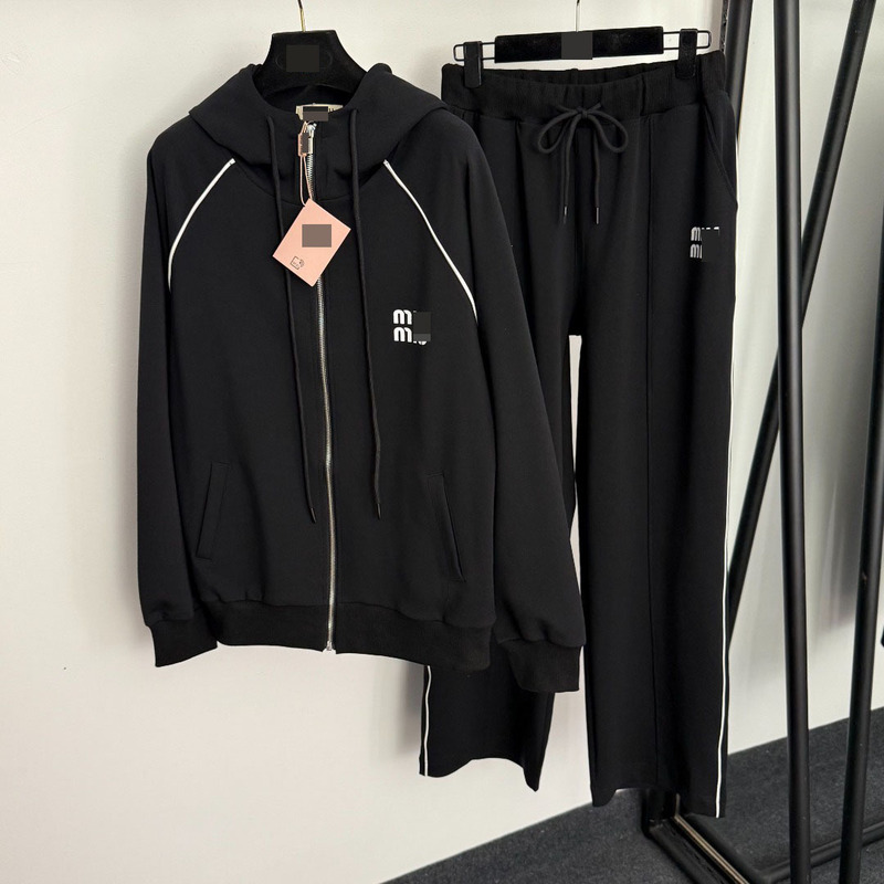 New Foreign Trade Sports Suit with Logo Letters on the Chest, Long-Sleeved Hooded Zipper Jacket + Elastic Waist Casual Pants
