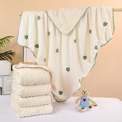 Baby Blanket Milk Fleece Embroidered Soft Skin-Friendly Soothing Blanket Spring and Autumn Children's Towel Blanket Office Air Conditioner Blanket