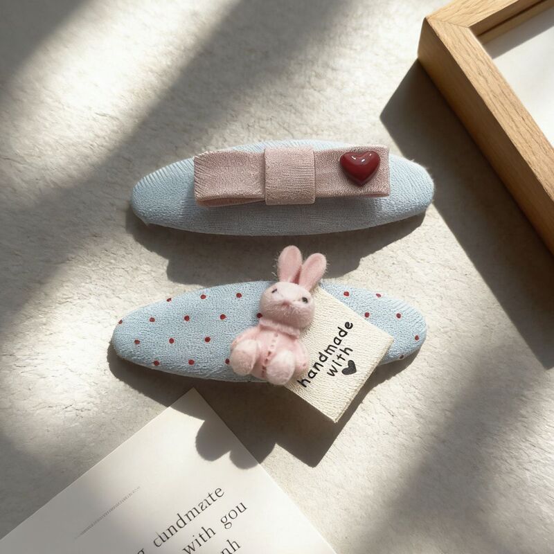 Gentle pink rabbit heart hair clip with unique design, fabric bow, oval side clip, girly hair accessory Gentle pink rabbit heart hair clip with unique design, fabric bow, oval side clip, girly hair accessory
