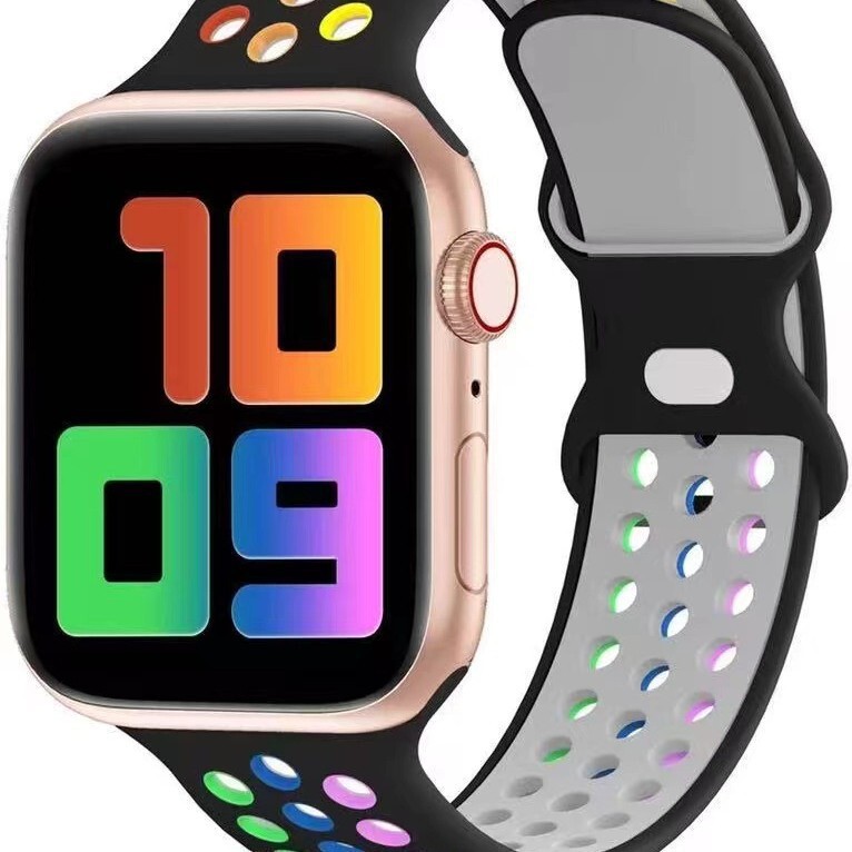 Suitable for Apple Watch Strap Silicone 7654321 Se Nike Two-Color Butterfly Buckle 8-Shaped Buckle Silicone Sports Strap