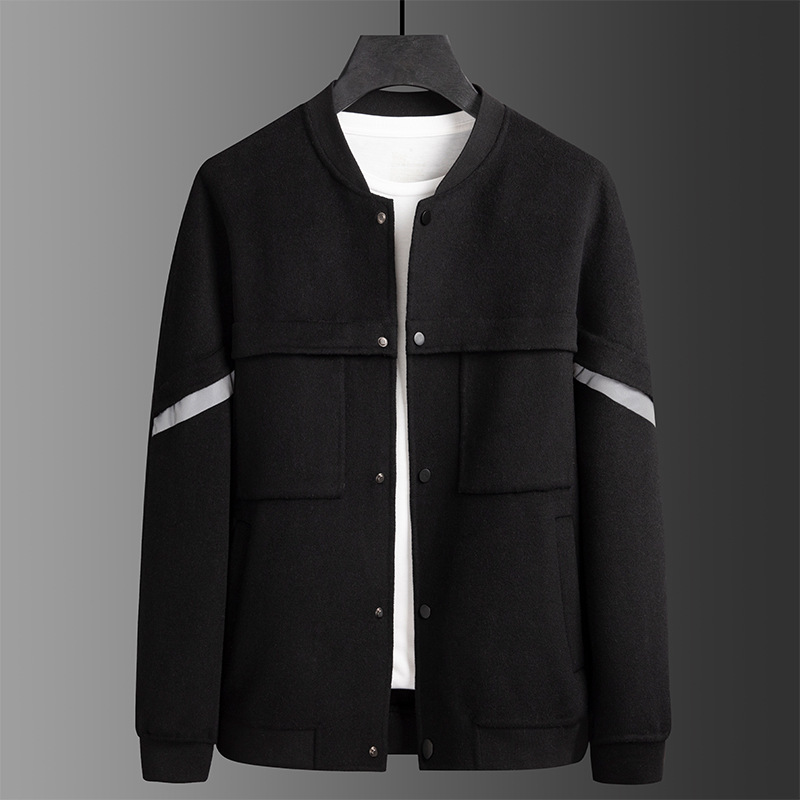 Men's Double-Sided Wool Coat, Thickened for Autumn and Winter, with Reflective Strips, Casual and Commuter Short Coat (Source Factory)