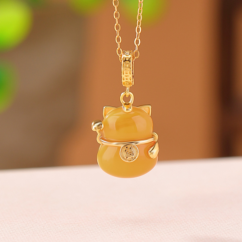 Mặt dây chuyền bạc S925 hình mèo may mắn khắc chữ — Mặt dây chuyền đơn (không có dây chuyền)