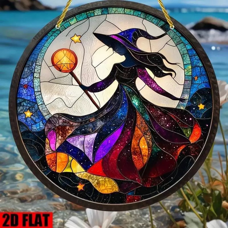 Colgante de cristal de la bruja de la luz de la luna, 'Acrílico en la pared, decoración del hogar festivo, reloj de sol,