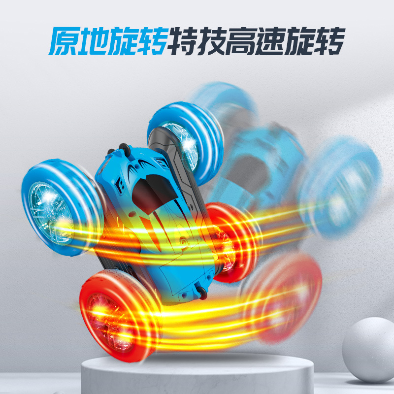 Transfronterizos niños trucos de control remoto iluminación colorida camión volcado de control remoto doble cara coche de juguete de control remoto para niños y niñas