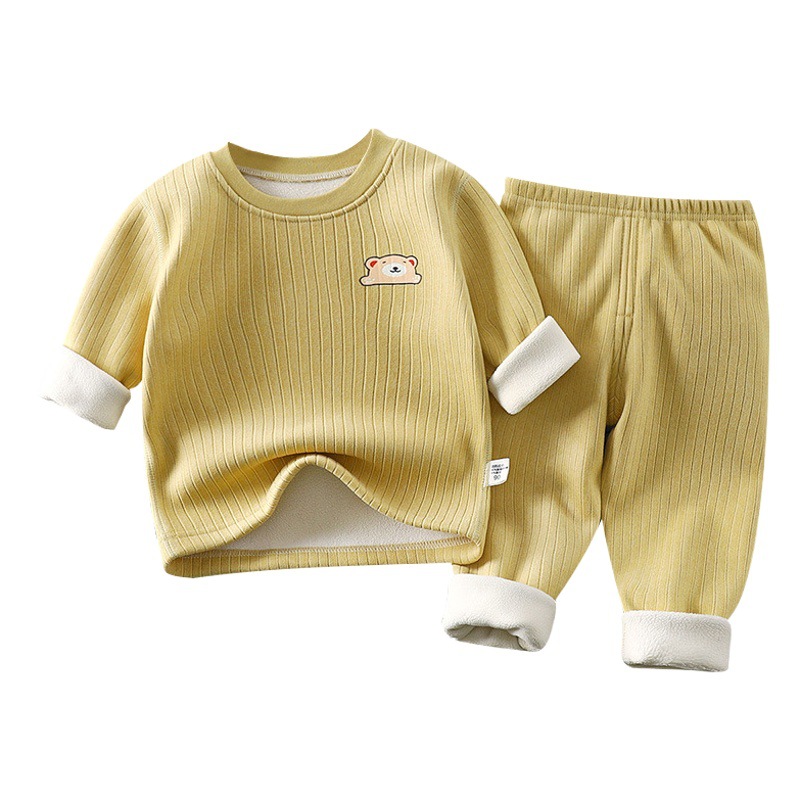 Traje cálido para niños forrado de lana engrosado Otoño e Invierno Nuevo Bebé que toca fondo ropa interior ropa de otoño para niños pantalones largos traje para niños