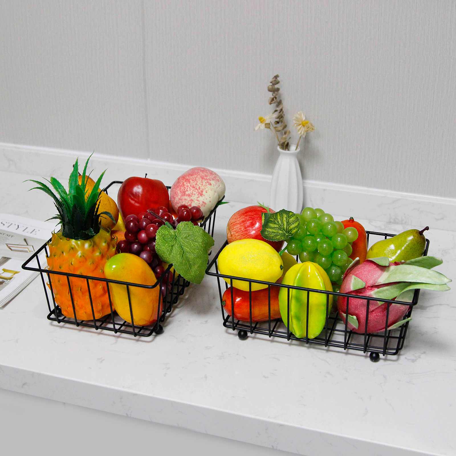 Hierro de doble capa cesta de fruta sala de estar hogar extraíble fruta placa escritorio merienda fruta seca multi-capa almacenamiento cocina almacenamiento cesta