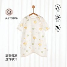 婴儿睡裙夏季薄款短袖家居服新生儿纯棉睡袋男女宝宝睡衣爬服批发