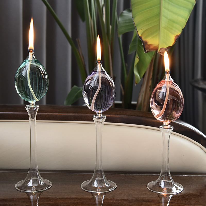 Creativo vidrio transparente vidrio candelabro lámpara de aceite decoración del hogar creativo europeo romántico vela cena lámpara de aceite de vidrio